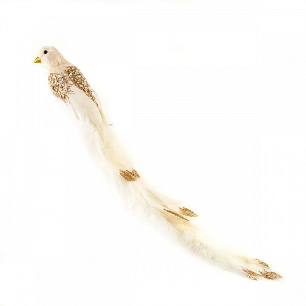 Птичка со стразами на прищепке 50 см Азалия белый