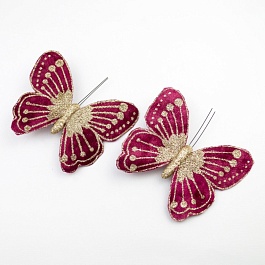 Набор декоративных бабочек 2 шт с глиттером Азалия красный