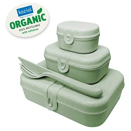 Набор ланч-боксов 3 шт и столовых приборов Koziol Pascal Organic зелёный