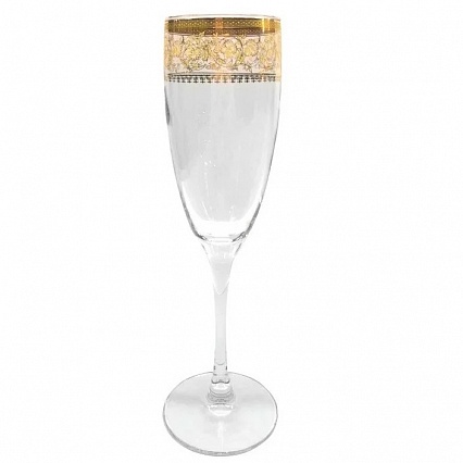 Набор бокалов для шампанского 210 мл Rona Золотая коллекция тонкое золото 6 шт