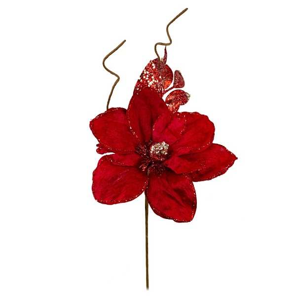 Декоративная ветка с цветком и листьями Азалия красный 