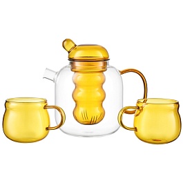Чайник стеклянный с двумя чашками 1,2 л Smart Solutions жёлтый