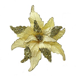 Цветок на клипсе 28 см House of Seasons Пуансеттия светлое золото