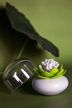 Контейнер для хранения ватных палочек Qualy Lotus белый-зелёный