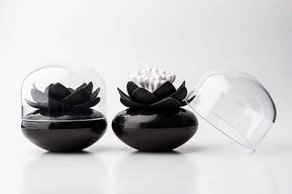 Контейнер для ватных палочек Qualy Lotus чёрно-белый